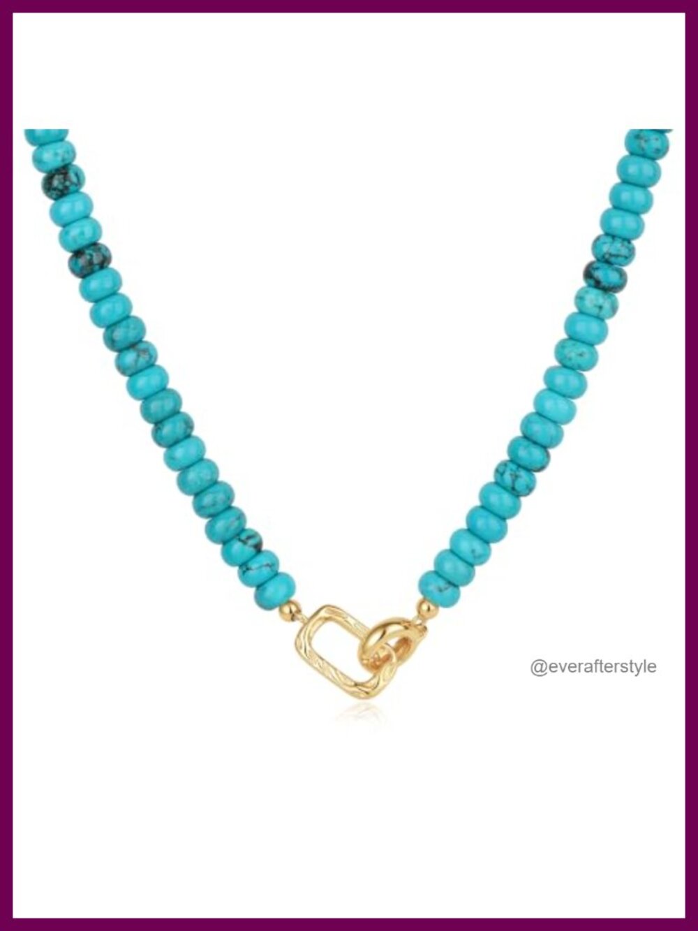 Turquoise Beaded Necklace with Gold Charm Boho Summer Layering Jewelry